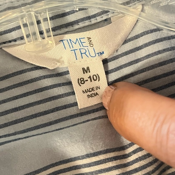 Time and Tru Mini Striped Blue White Long Sleeve Button-Down Shirt Dress. Med - Picture 8 of 14
